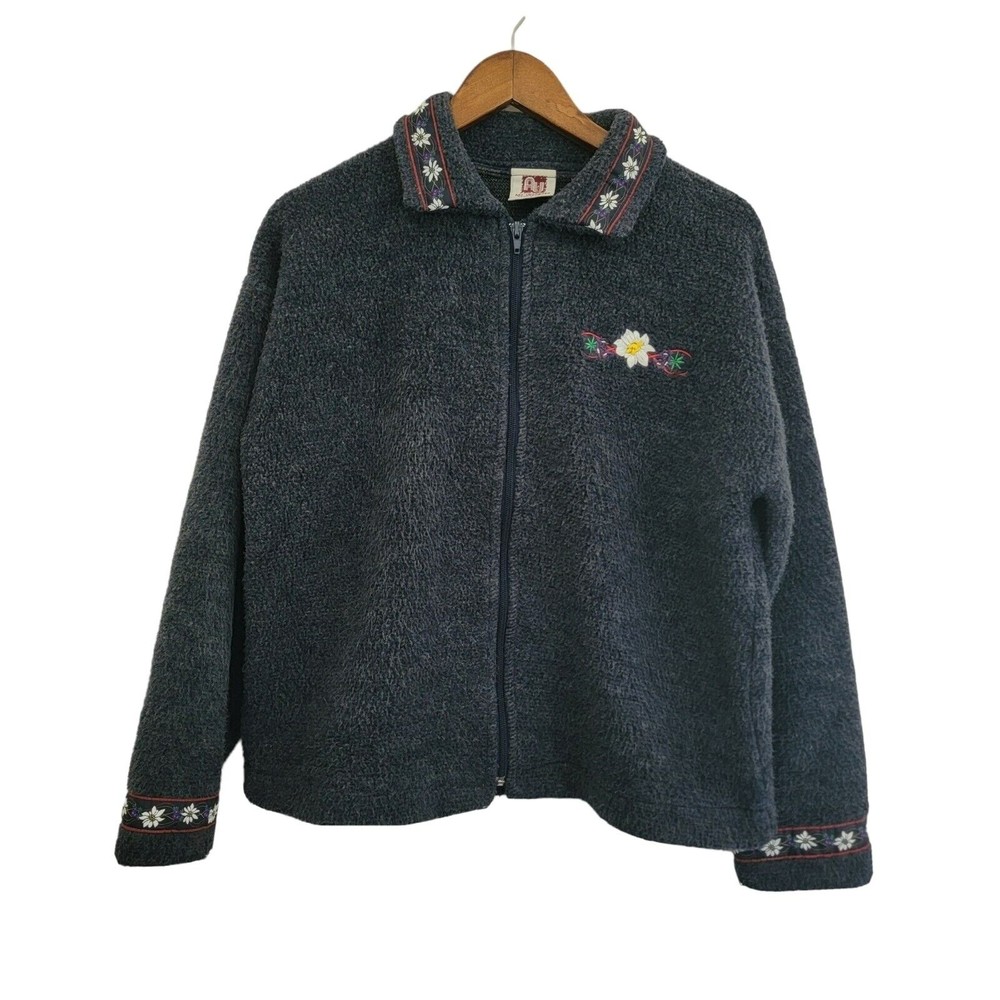 Vintage Art Unlimited Women's Size Large Gray Full Zip Jacket with Embroidery